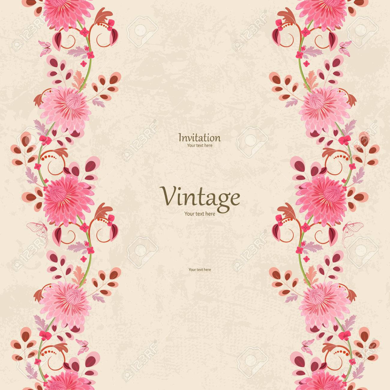 Vintage Invitation Card With Seamless Fl Borders For Your Vector Vintage Invitation Card With Seamless Fl Borders For Your Design