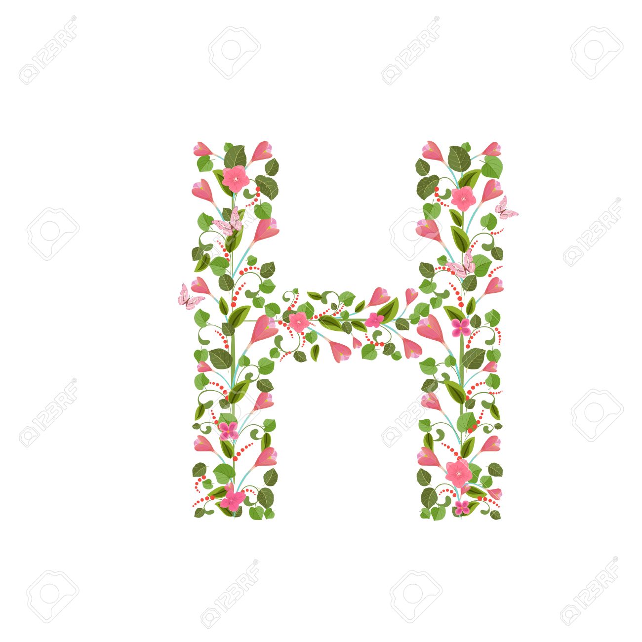 Floral Font With With Spring Pink Flowers Romantic Alphabet Floral Font With With Spring Pink Flowers Romantic Alphabet