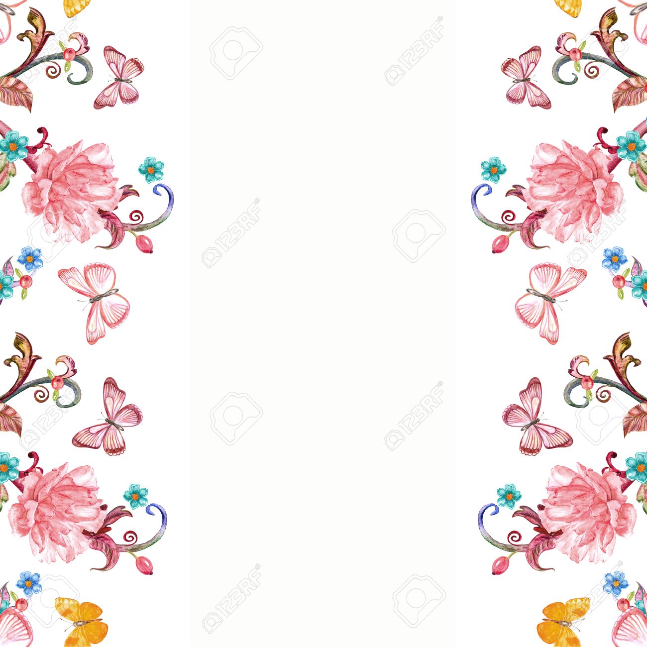 cute invitation card with floral borders watercolor painting stock