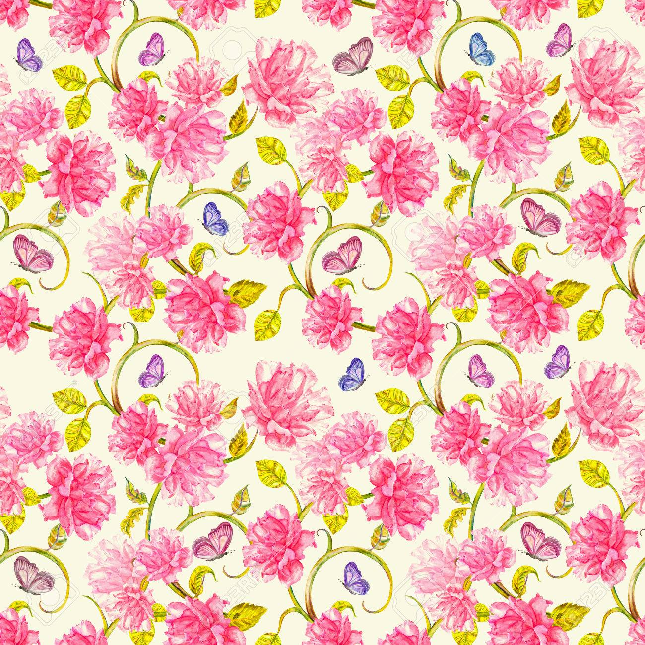 Trama romantica senza soluzione di continuità con rose e fiori doro ... Rose e fiori