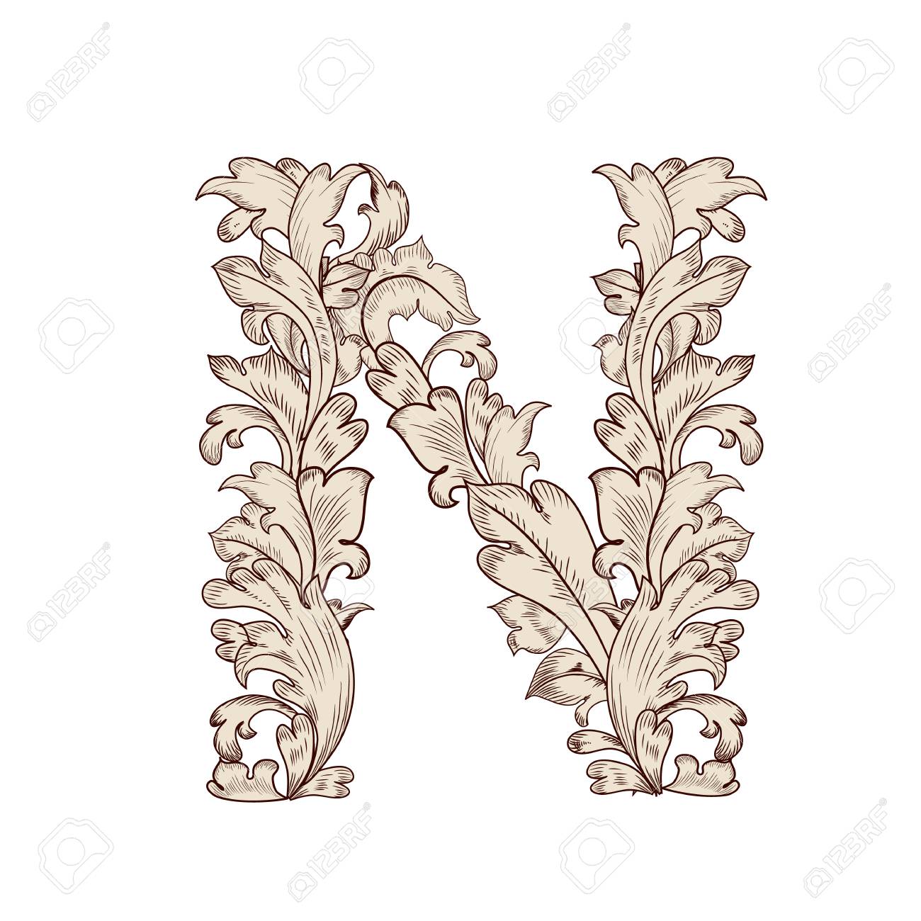 Fancy Foliage Uppercase Letter N Royalty Free Cliparts Vectors And Stock Illustration Image