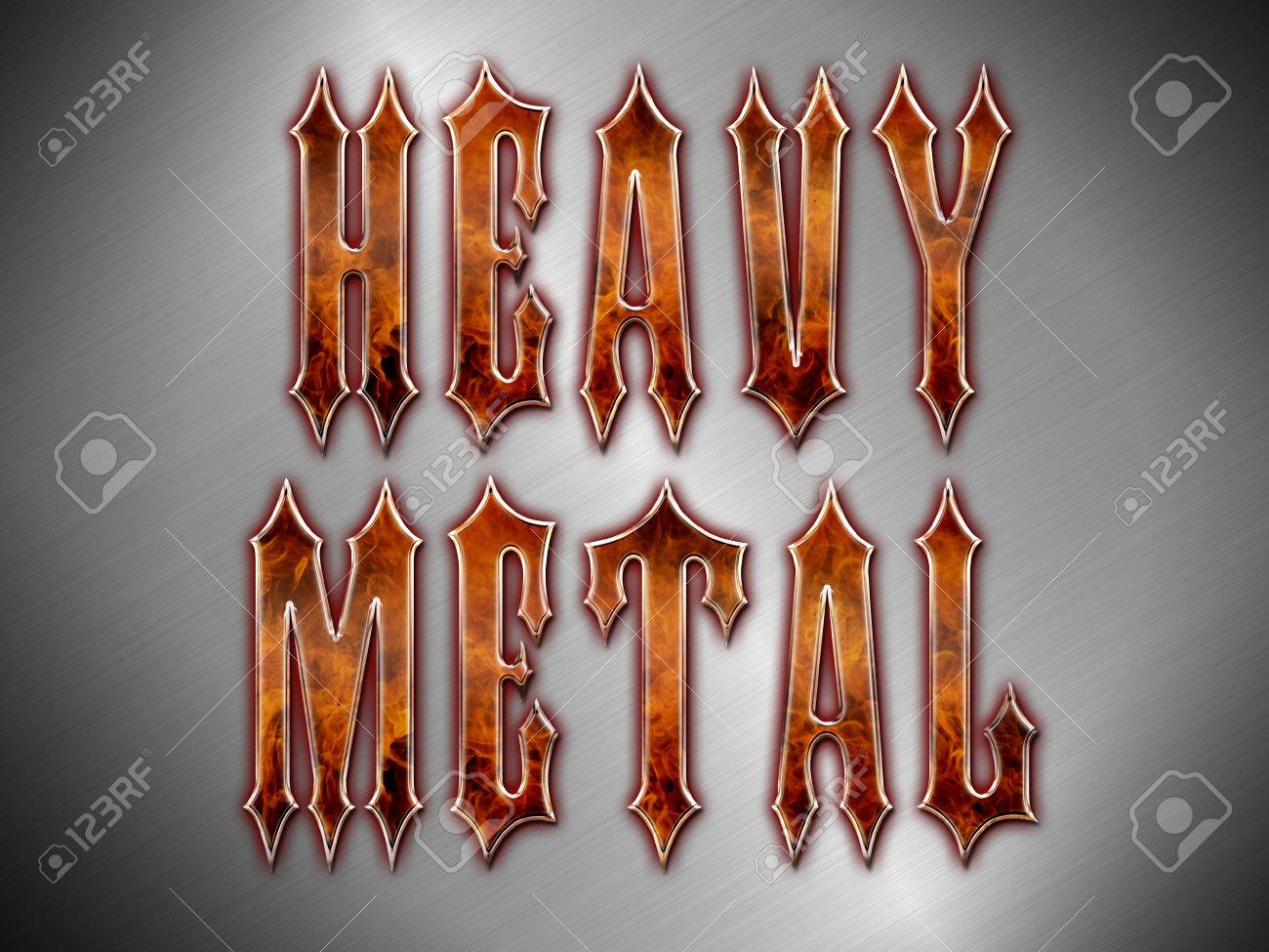 炎と銀色の金属背景に Chromemetalsteel から作られた ヘビーメタル 言葉遣い の写真素材 画像素材 Image
