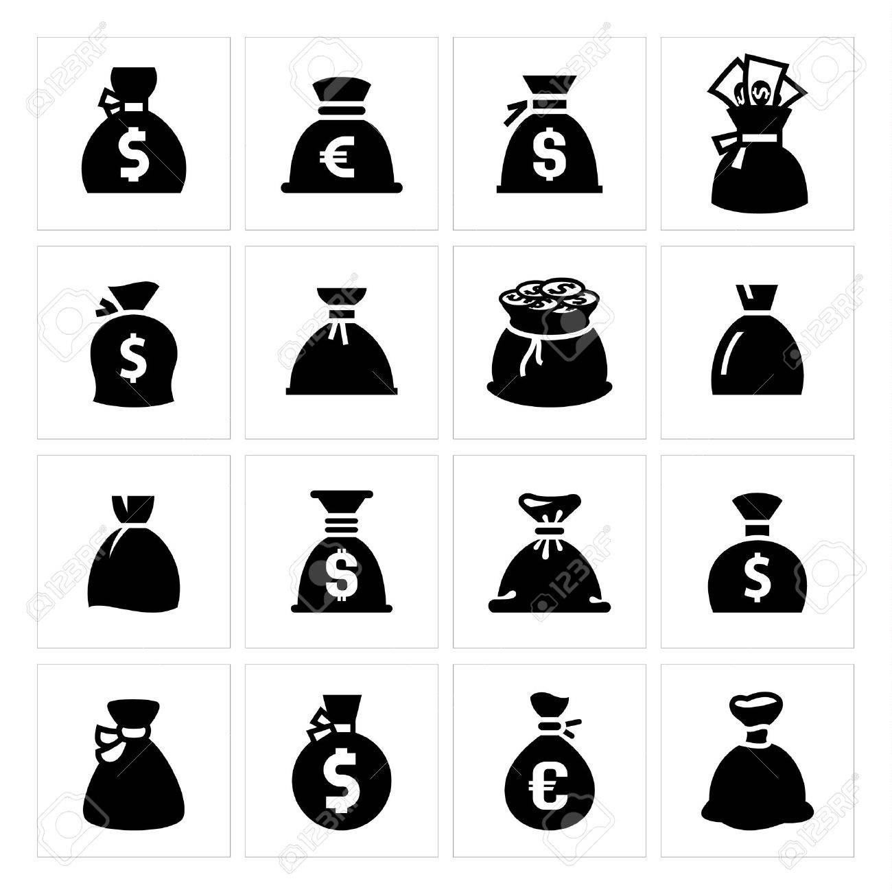 お金の袋。ベクトル イラスト、白い背景上に分離されて黒のシルエットを設定します。のイラスト素材・ベクター Image 26170141