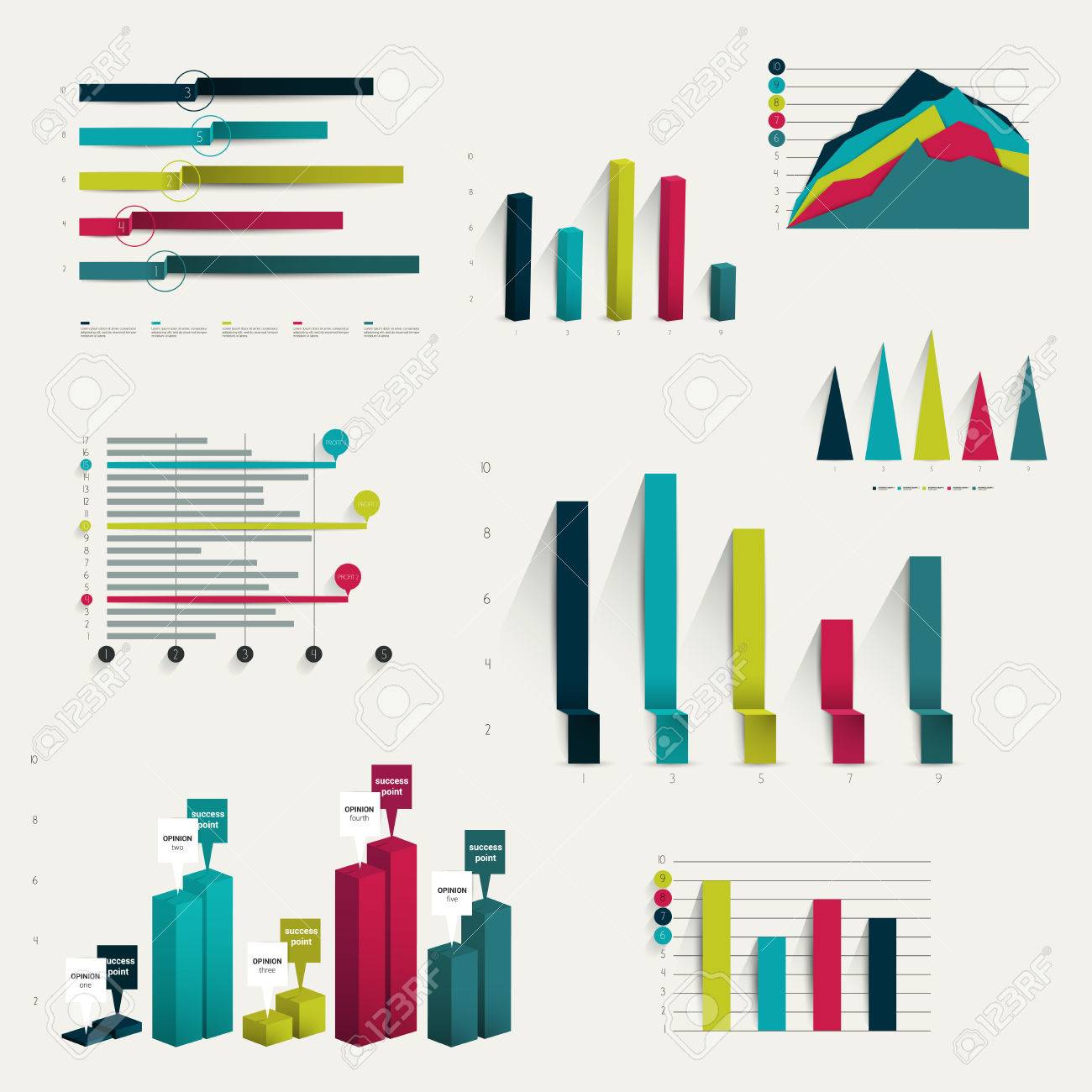 set of business flat 3d design graph infographics charts royalty charts graphic