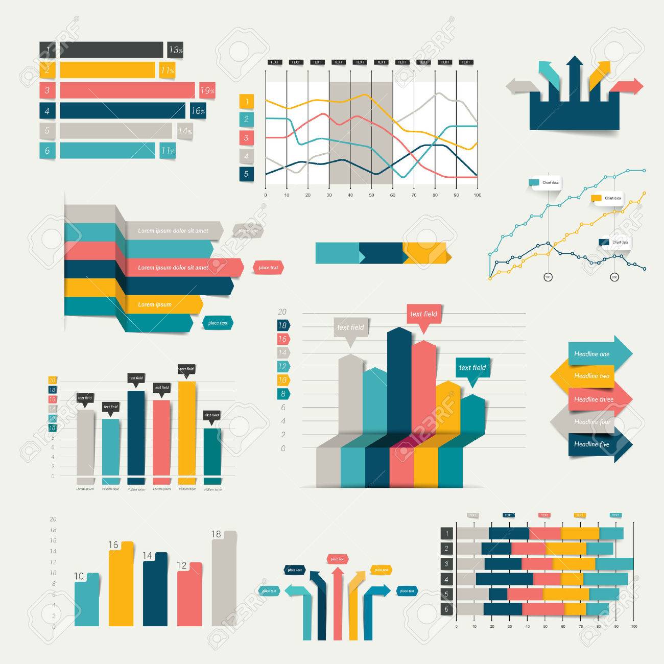 set of business flat 3d design graph infographics charts royalty charts graphic