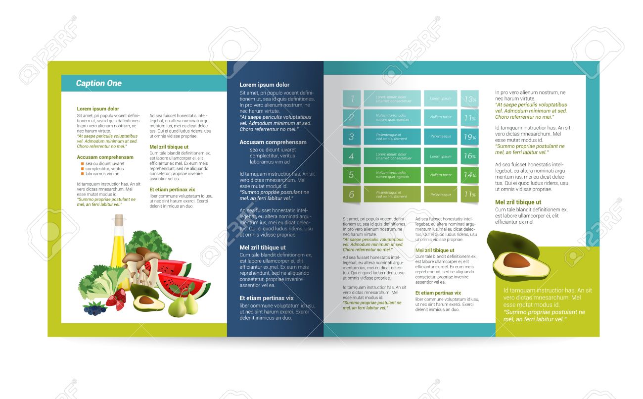 小冊子のページ インフォ グラフィックのため雑誌のレイアウト 健康食品パンフレット デザイン のイラスト素材 ベクタ Image 4321