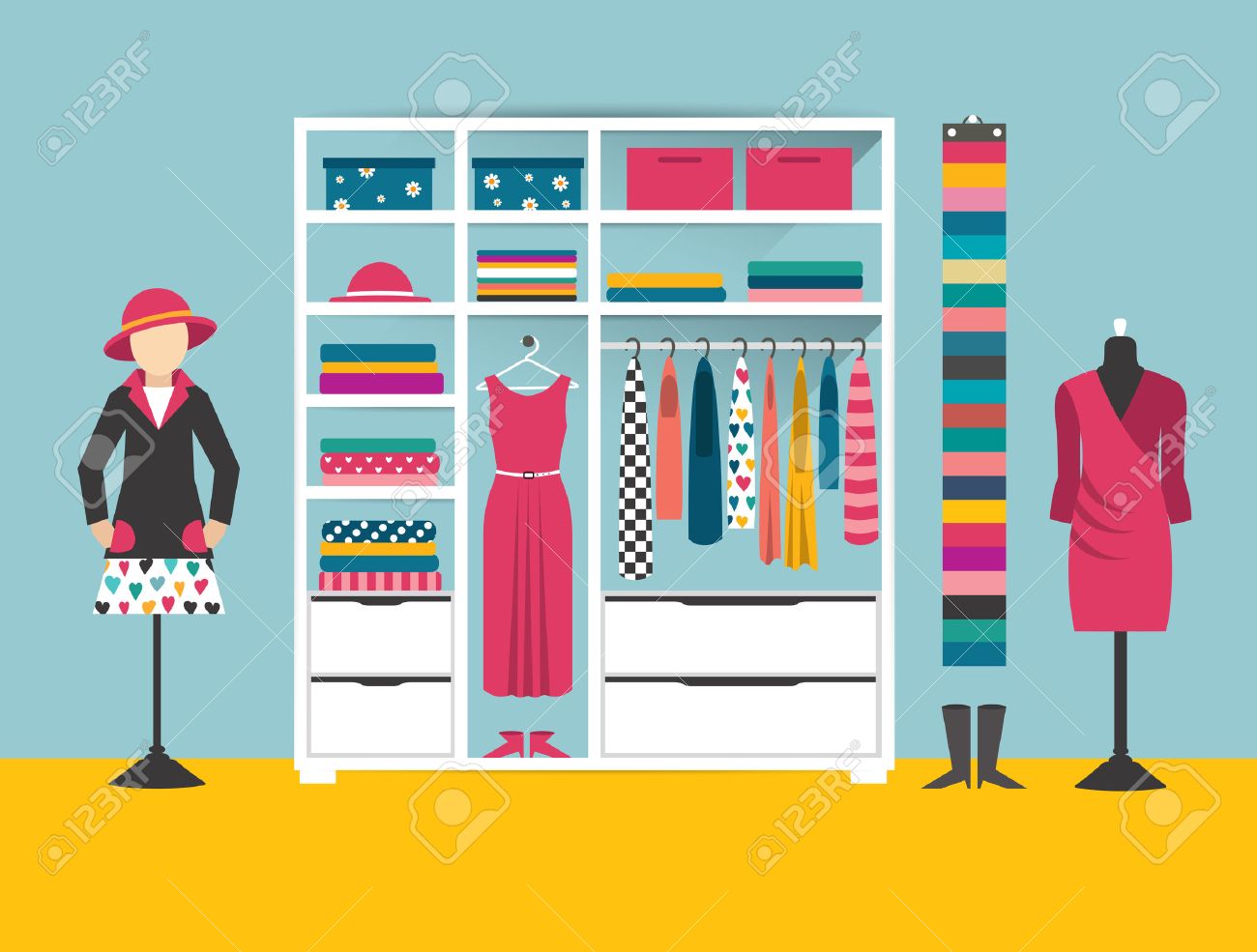 clothing store boutique indoor flat design vector illustration