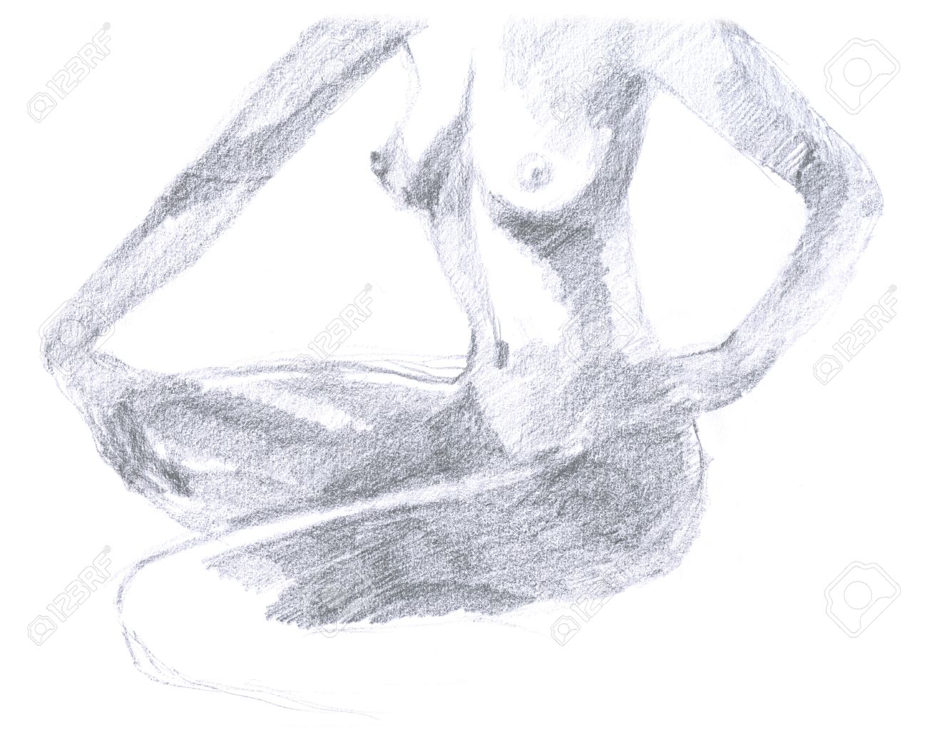 Naked woman hand drawing original pencil technique stock photo 14593168