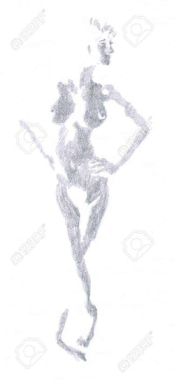 Femme Nue Dessin A La Main Originale La Technique Au Crayon Banque D Images Et Photos Libres De Droits Image