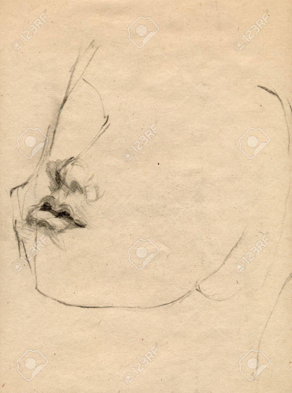 Dessin à La Main Technique Du Fusain Noir Tête