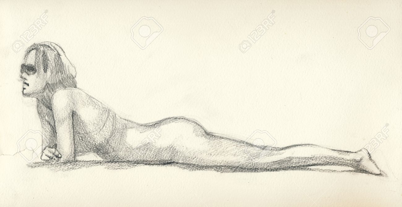 Femme Couchee La Technique De Crayon Dessin Banque D Images Et Photos Libres De Droits Image