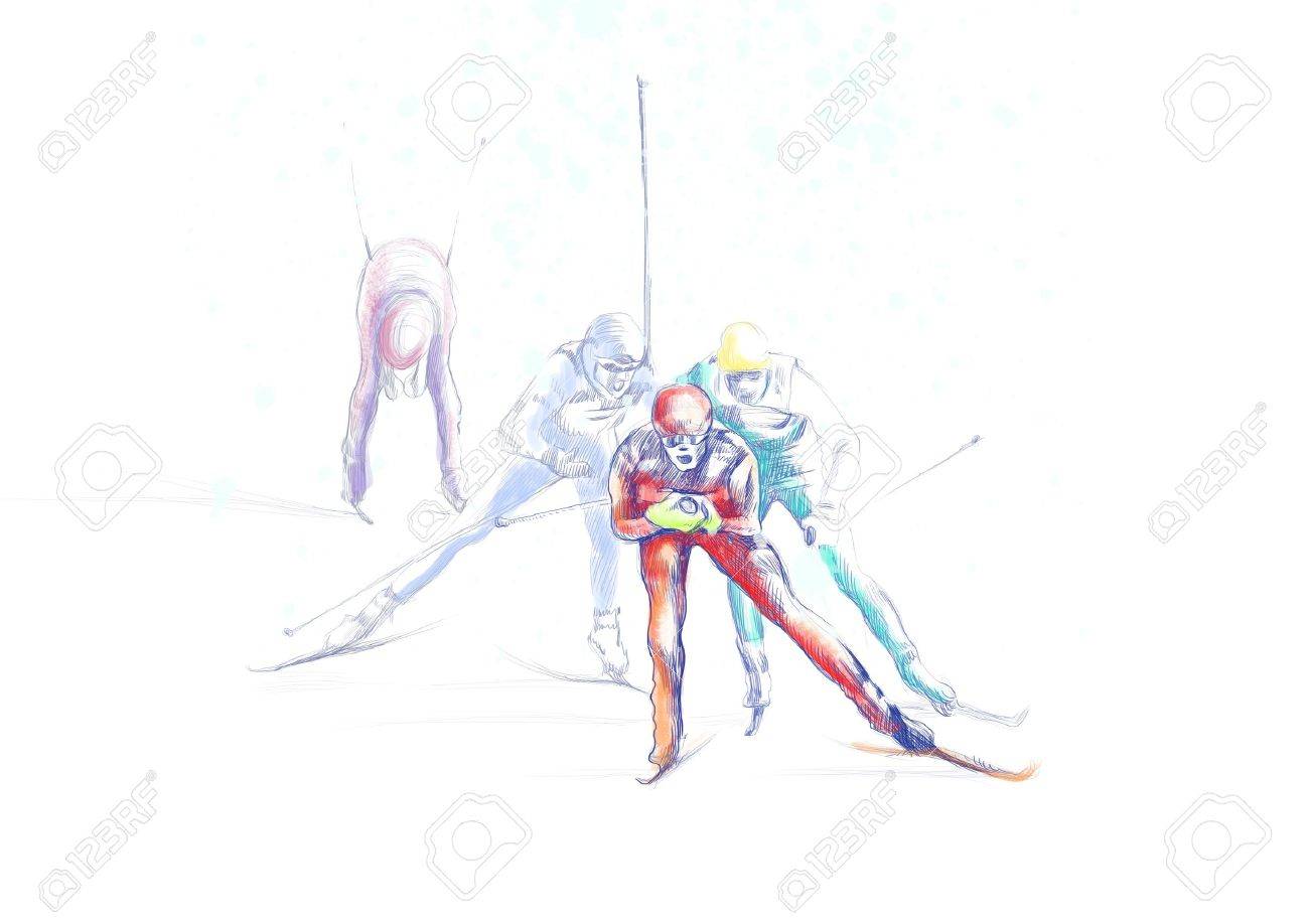 Ski De Fond Dessin A La Main La Technique Grunge Banque D Images Et Photos Libres De Droits Image