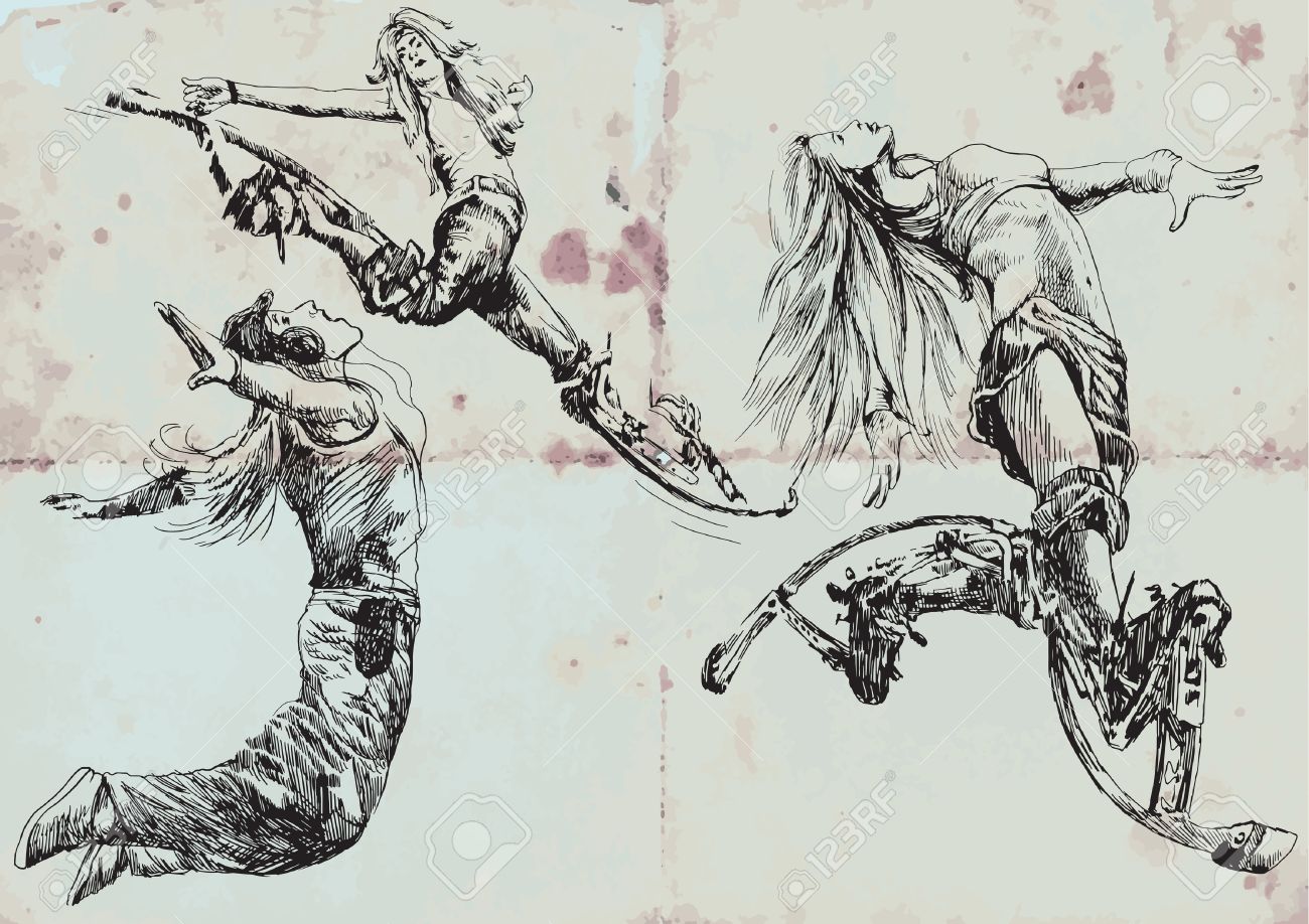 jumping and happy people hand drawings royalty free cliparts