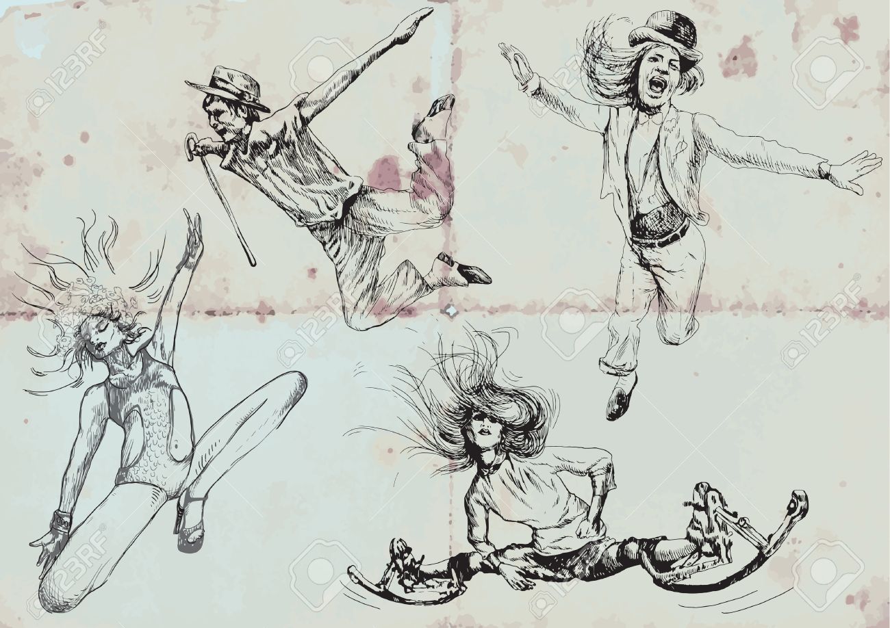 jumping and happy people hand drawings royalty free cliparts