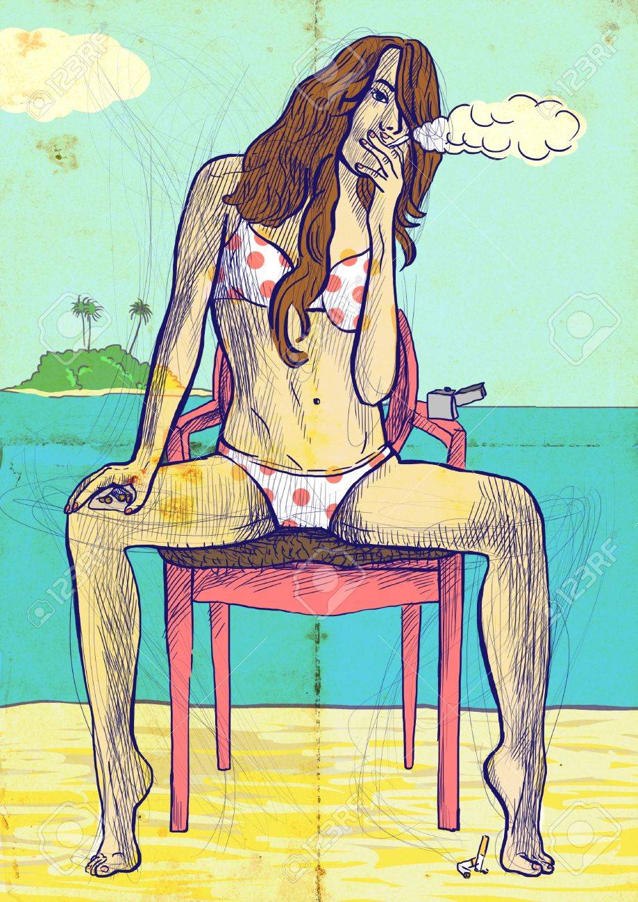 椅子に座っているとタバコを吸う若い女性の手描きイラスト の写真素材 画像素材 Image 椅子に座っているとタバコを吸う若い女性の手描きイラスト の写真素材 画像素材 Image