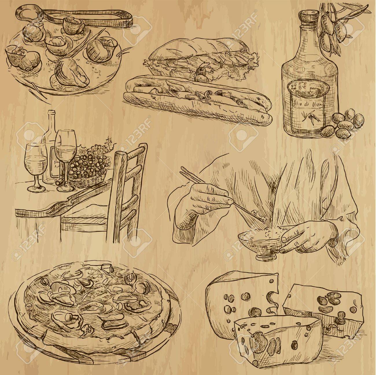 세계의 음식과 요리 - 벡터로 변환 손으로 그린​​ 그림 로열티 무료 사진, 그림, 이미지 그리고 스톡포토그래피. Image  21652987