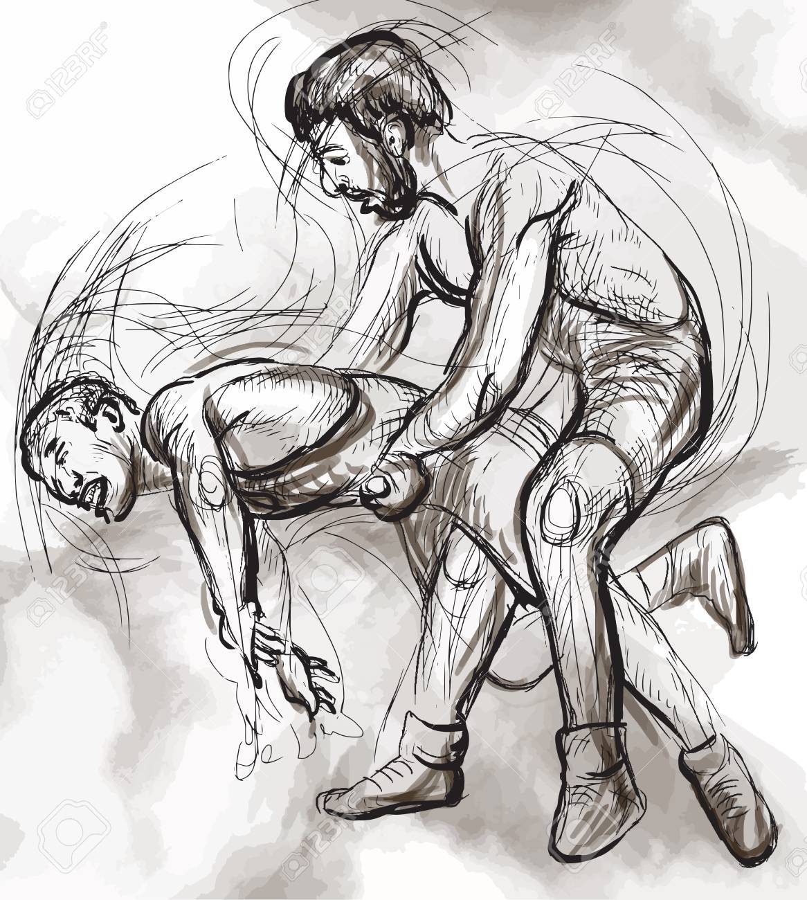 変換 シリーズ格闘技から手描きベクトル イラスト グレコローマン レスリング グレコローマン レスリングは世界中の練習はレスリング のスタイル のイラスト素材 ベクタ Image