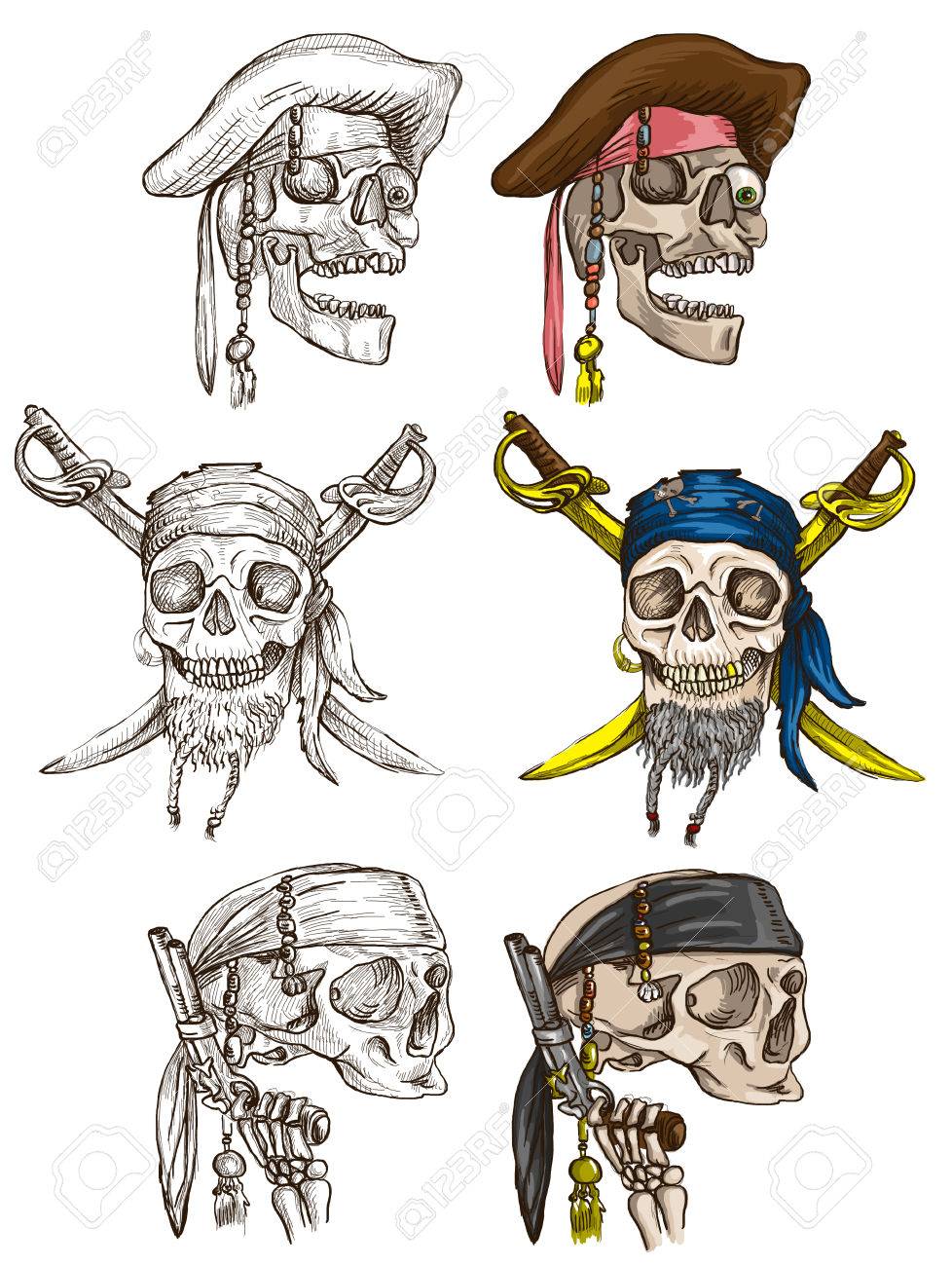 pirates skulls collection colored