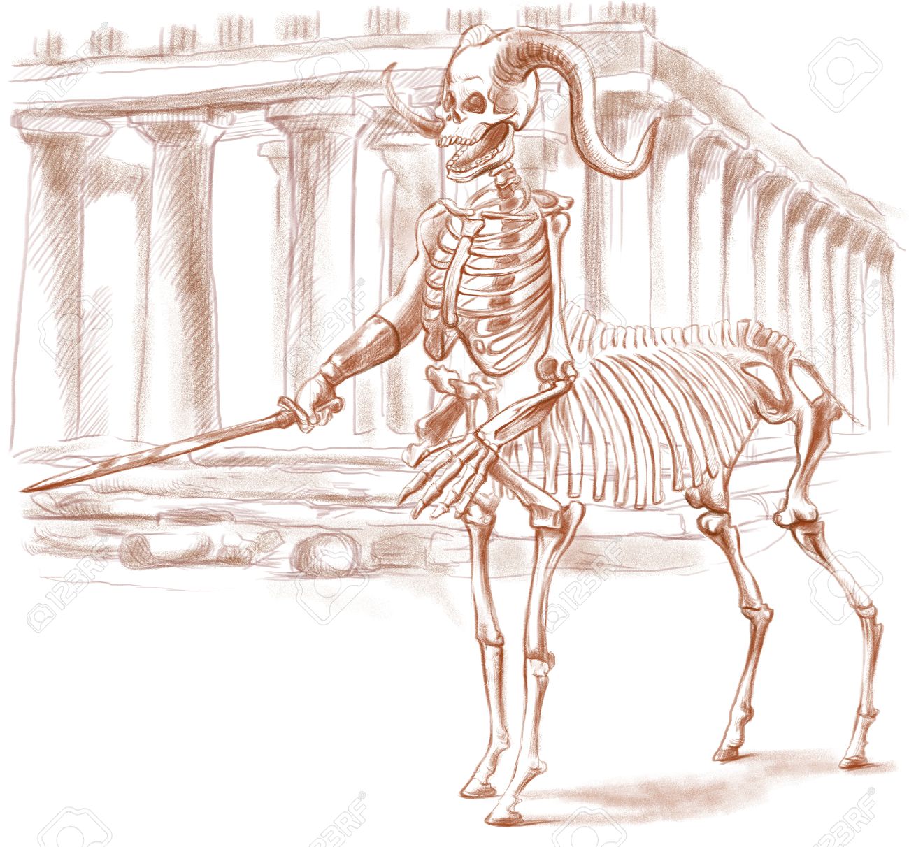 illustration of a series of legendary animals and monsters skeleton