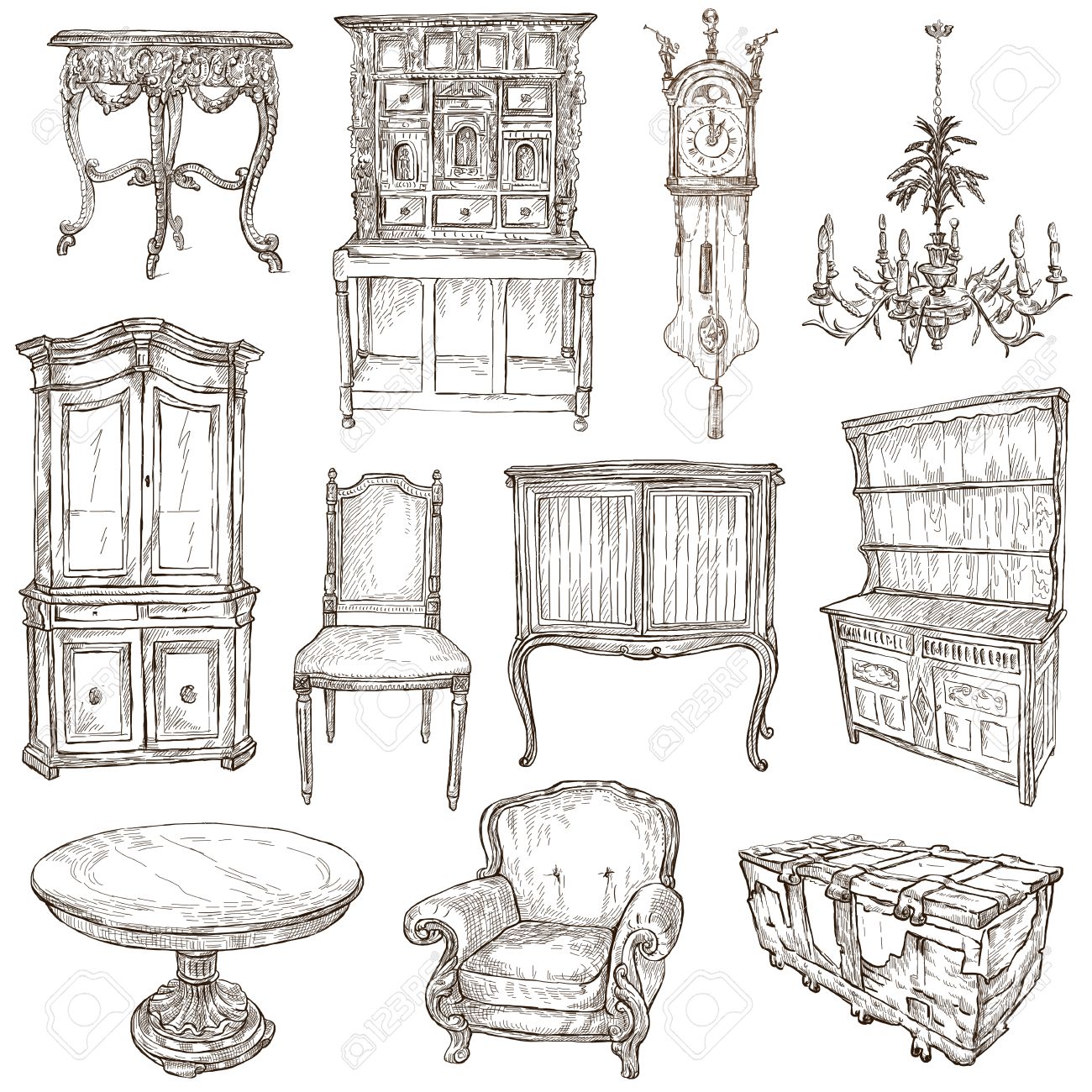 家具 手描きイラスト集 第 1 番 説明 フルサイズの手描きイラスト 手書きのスケッチに白の描画します の写真素材 画像素材 Image