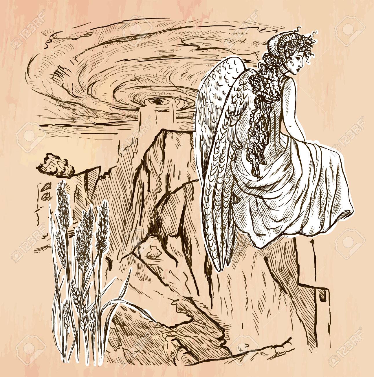 手描きの背景 天使 色のライン アート ベクトルはグループおよびレイヤー フリーハンド スケッチの編集です のイラスト素材 ベクタ Image