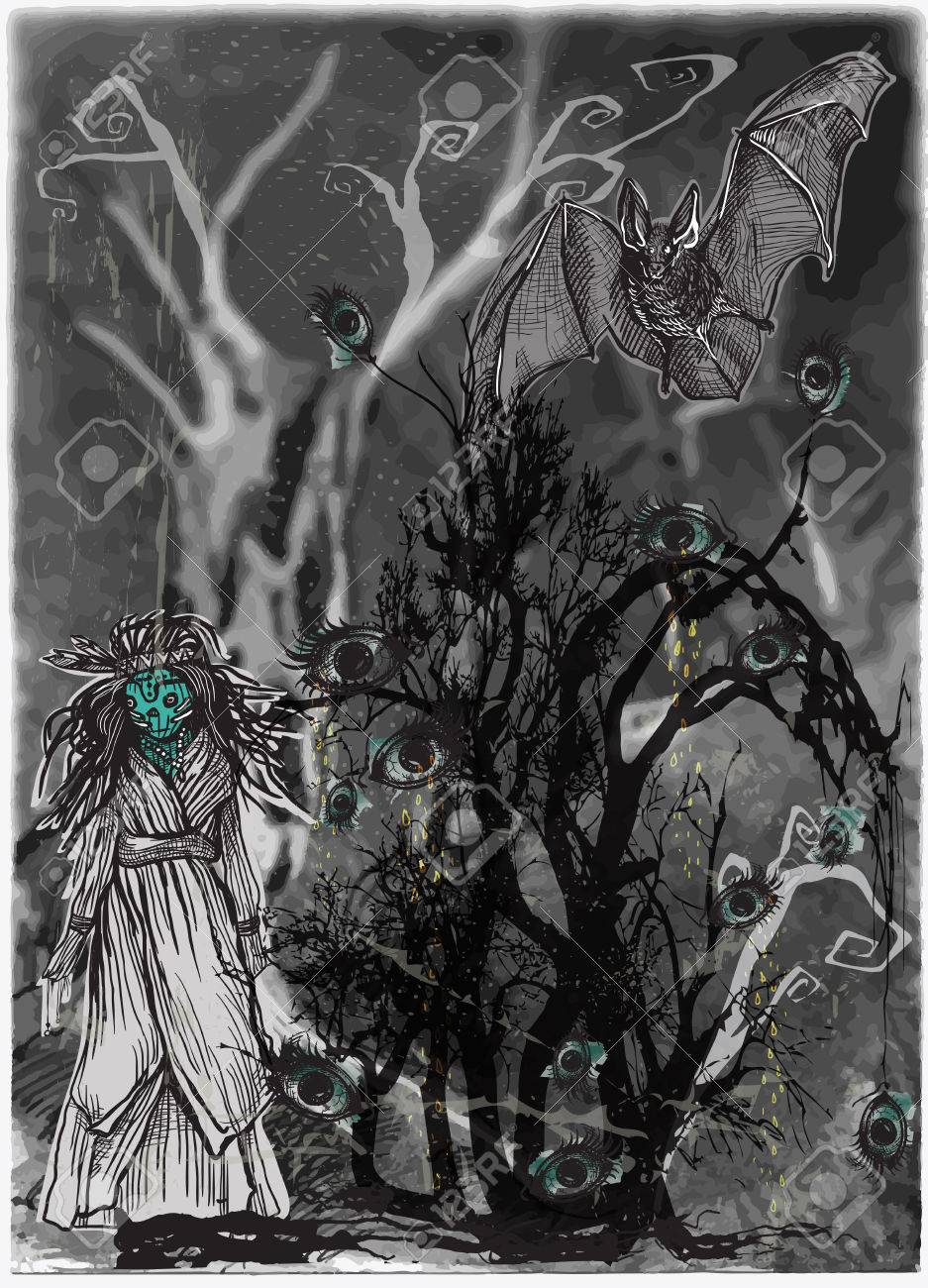an hand drawn halloween vector magical and mystical illustration halloween bush forest