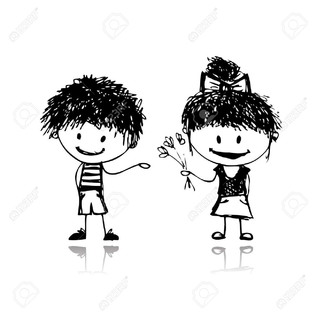 男の子と女の子 あなたのデザインのためのスケッチします のイラスト素材 ベクタ Image