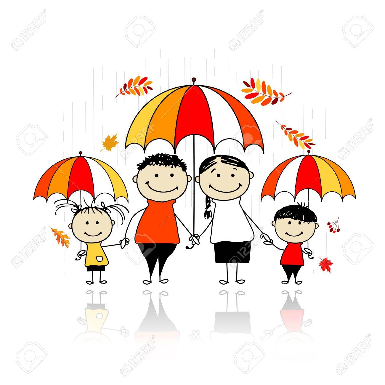El Otoño De La Temporada. Familia Con Paraguas Para Su Diseño Ilustraciones Svg, Clip Art Libre Derechos. Image 11263943.
