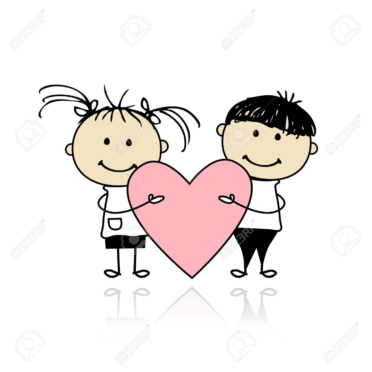 Valentine day. Children with big red heart for your design - 12015167 Valentine day. Children with big red heart for your design - 12015167