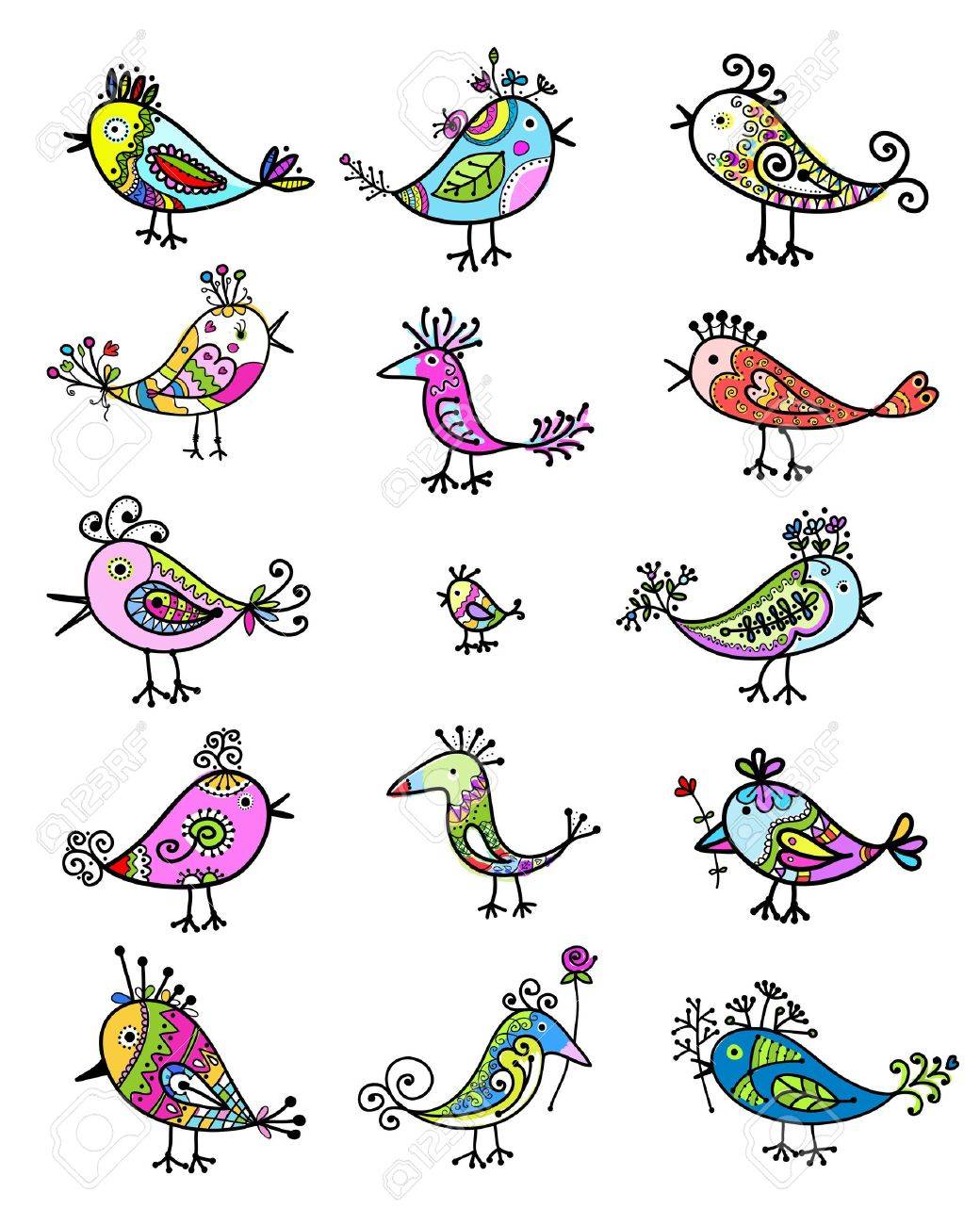 あなたのデザインの面白いカラフルな鳥のセット のイラスト素材 ベクタ Image