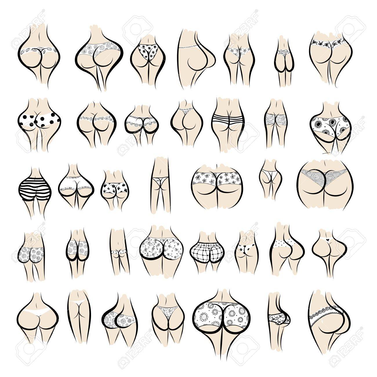 Colección De Las Nalgas Femeninas Atractivas En Ropa Interior Ilustraciones  svg, vectoriales, clip art vectorizado libre de derechos. Image 20925960