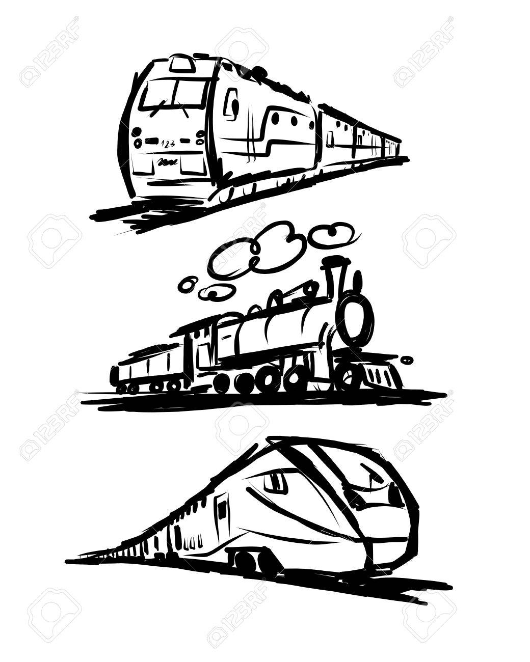 Speed train, sketch for your design. Vector illustration - 56543936 Speed train, sketch for your design. Vector illustration - 56543936