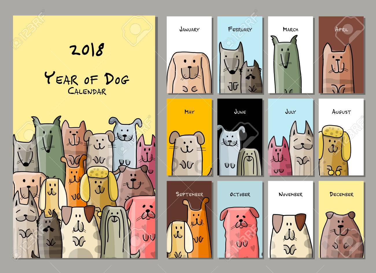 Funny dogs, calendar 2018 design - 85276743 Funny dogs, calendar 2018 design - 85276743