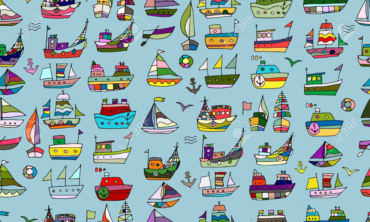 Cute Little Ships Seamless Pattern For Your Design Vector Illustration Royalty Free Cliparts Vectors And Stock Illustration Image
