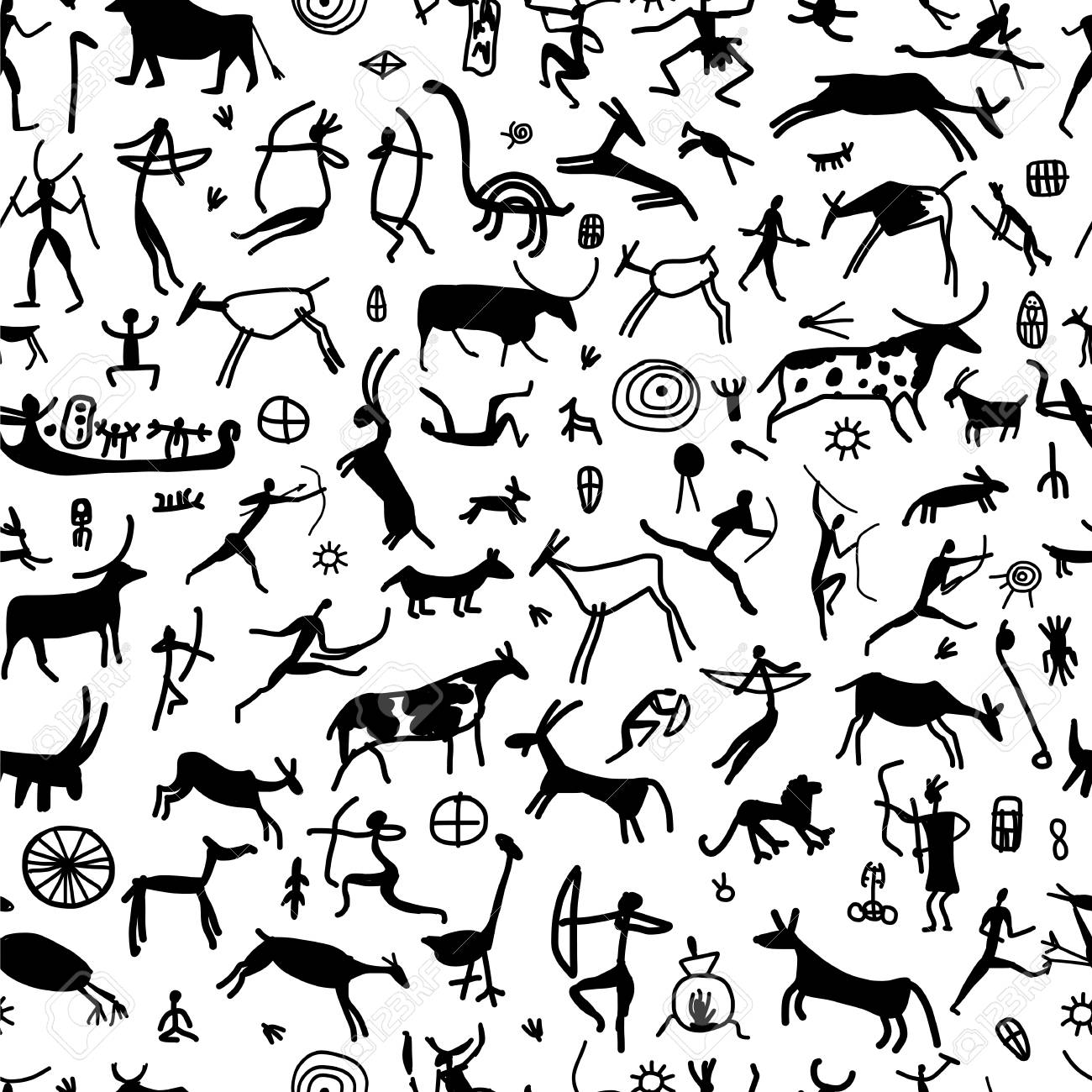 Rock paintings with ethnic people, seamless pattern - 100519755 Rock paintings with ethnic people, seamless pattern - 100519755