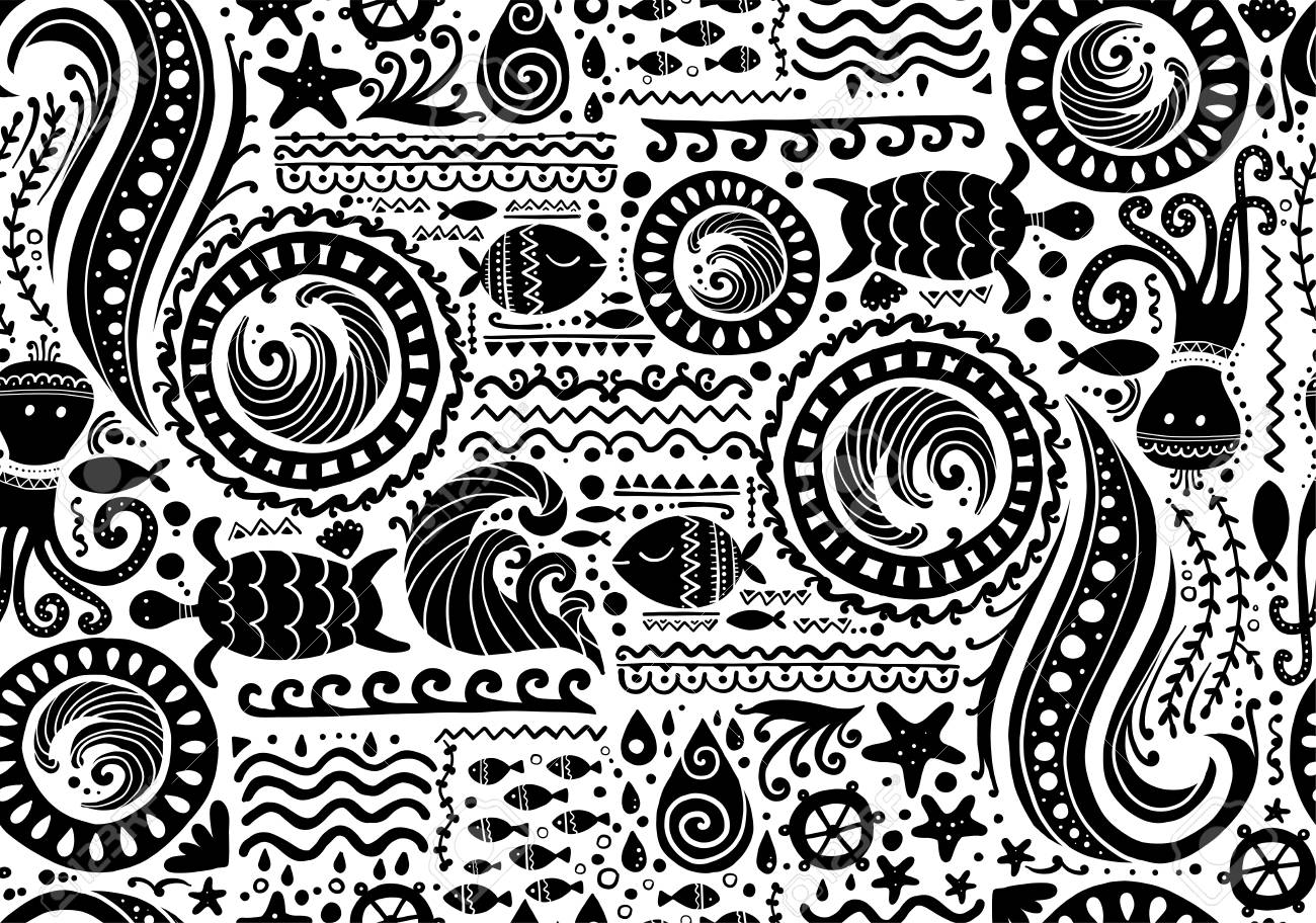 Polynesian style marine background, tribal seamless pattern for your design. Vector illustration - 122551542 Polynesian style marine background, tribal seamless pattern for your design. Vector illustration - 122551542