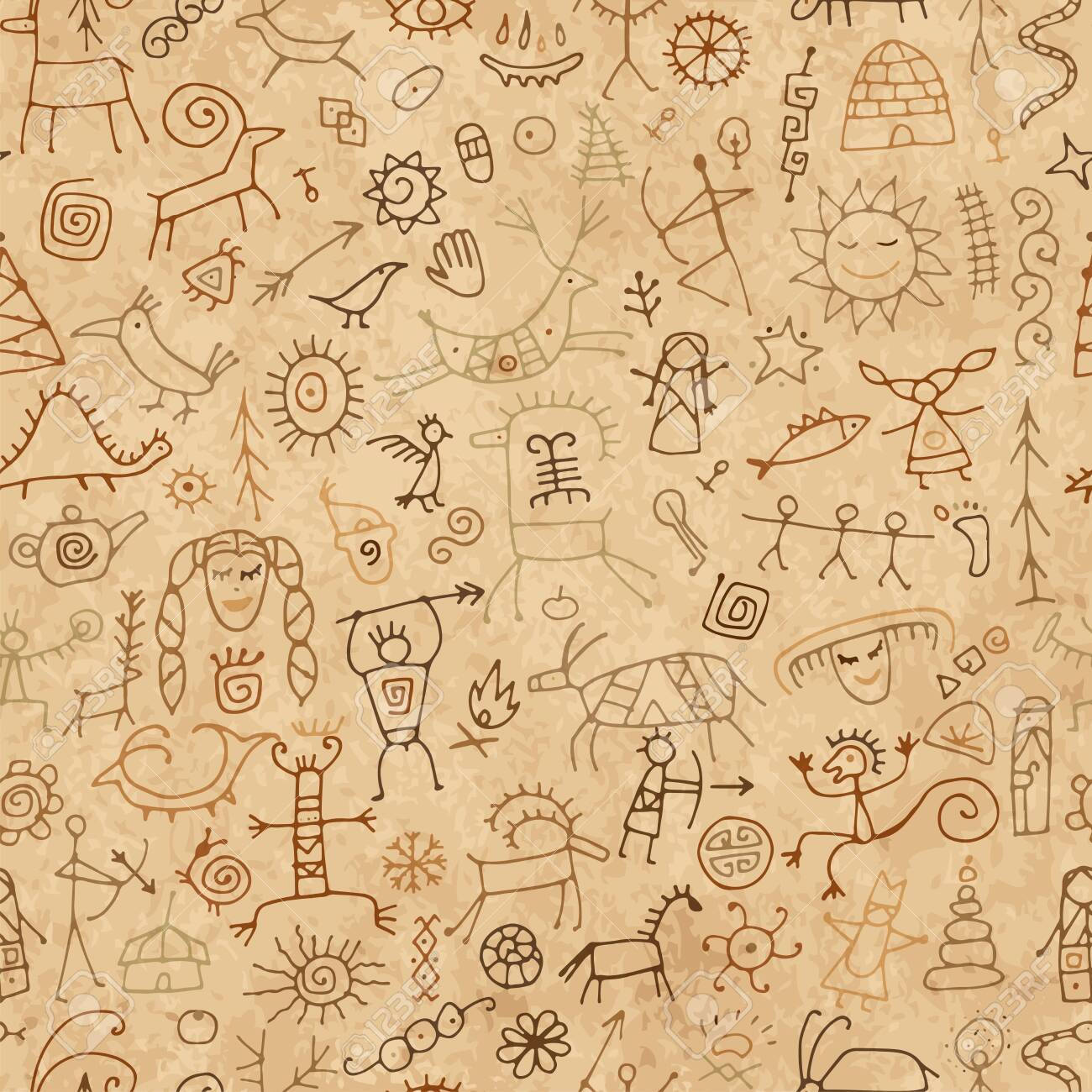 Rock paintings background, seamless pattern for your design. Vector illustration - 134833951 Rock paintings background, seamless pattern for your design. Vector illustration - 134833951