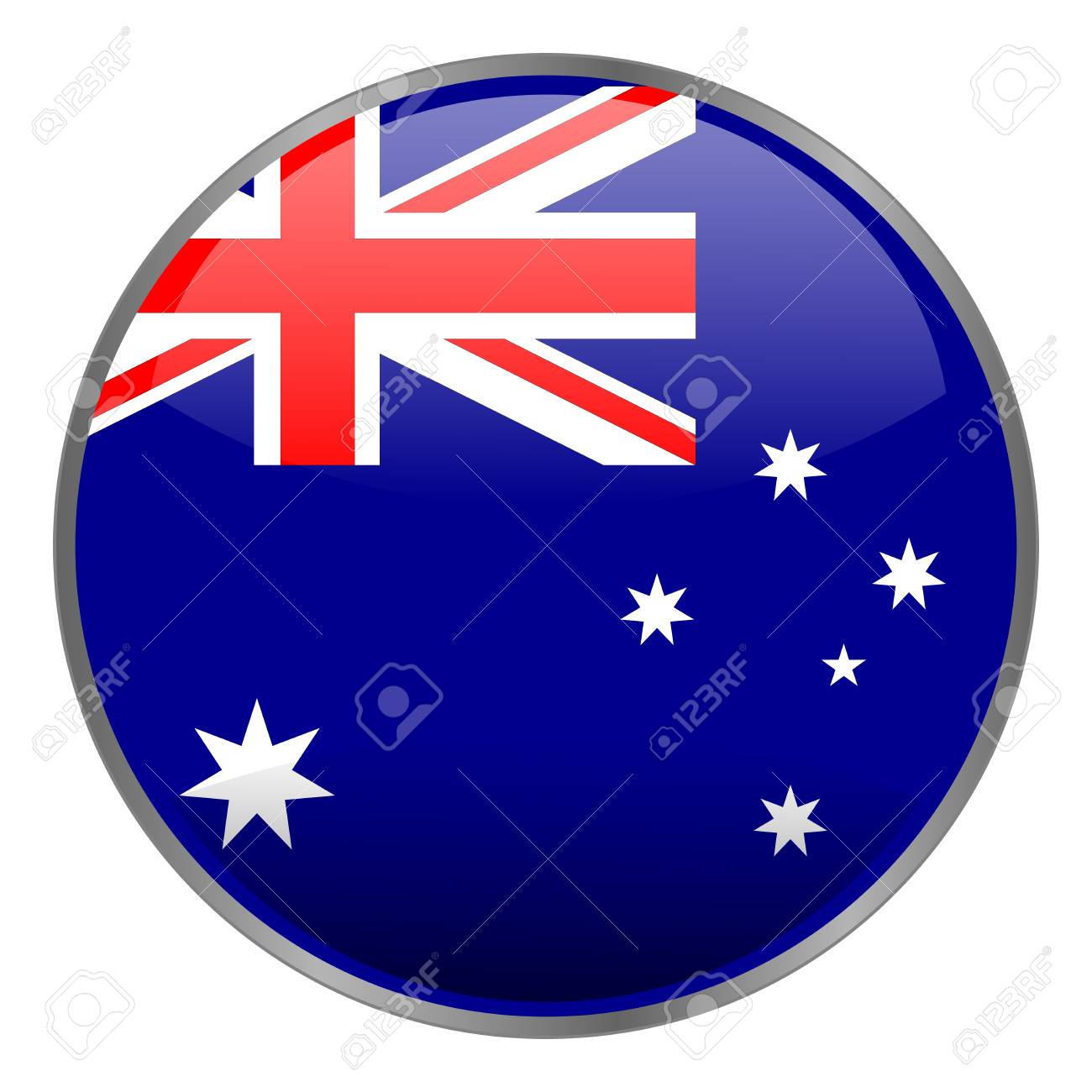 丸い光沢のある分離ベクトルは光る白い背景のオーストラリアの国旗のアイコンです のイラスト素材 ベクタ Image