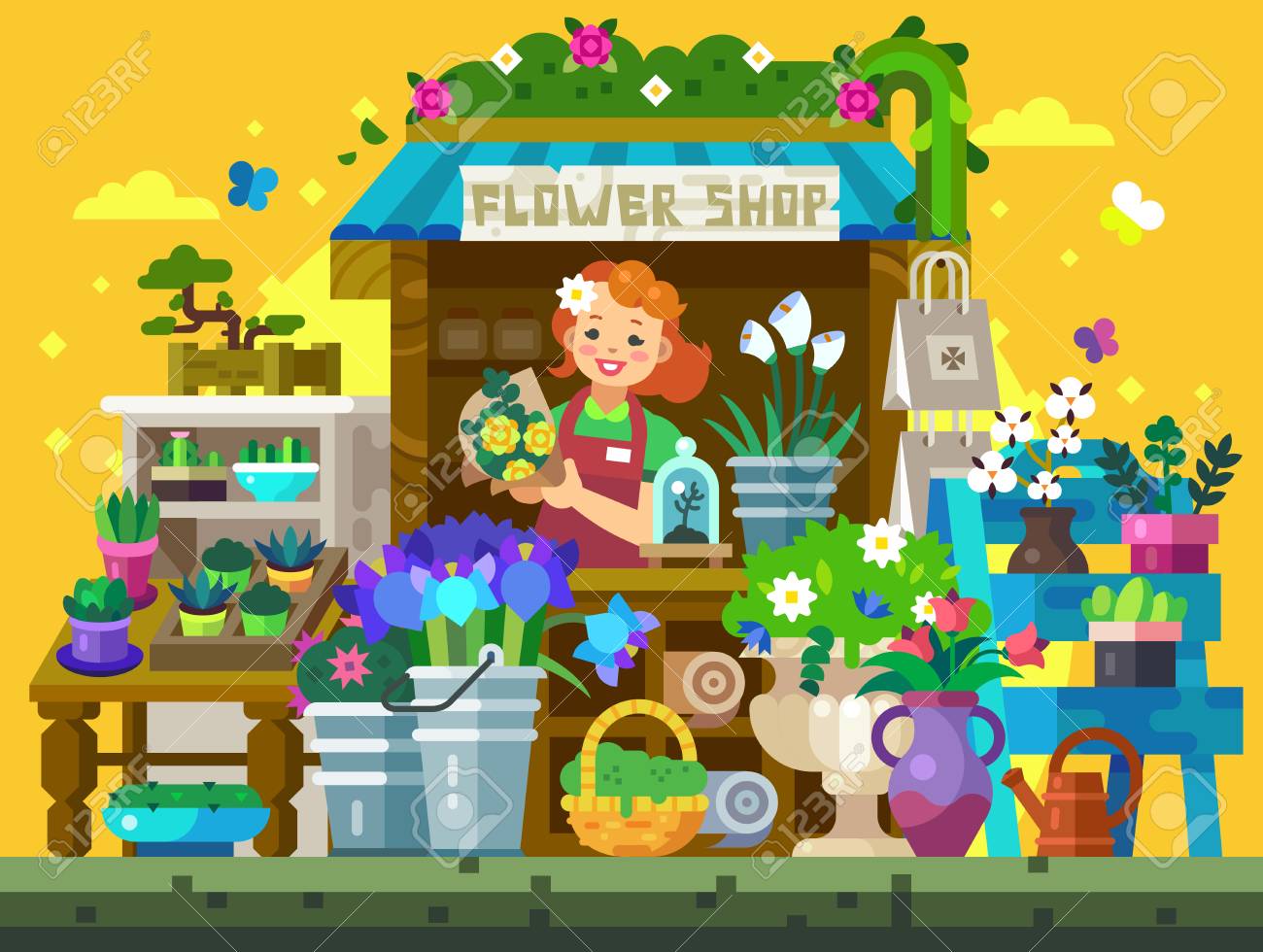 フラワーショップ ショーケース イラスト のイラスト素材 ベクタ Image