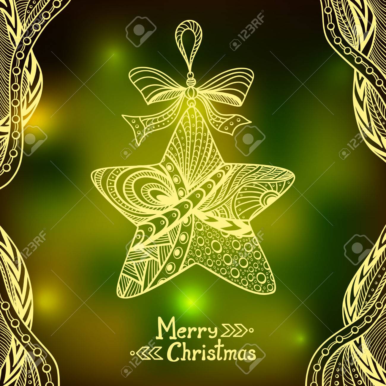 Immagini Natale Zen.Vettoriale Stile Della Stella Di Natale In Zen Scarabocchio Su Sfocatura Dello Sfondo Nella Citta Di Verde Illumina Creativo Cartolina O Per La Decorazione Della Finestra Porta In Negozio O Per