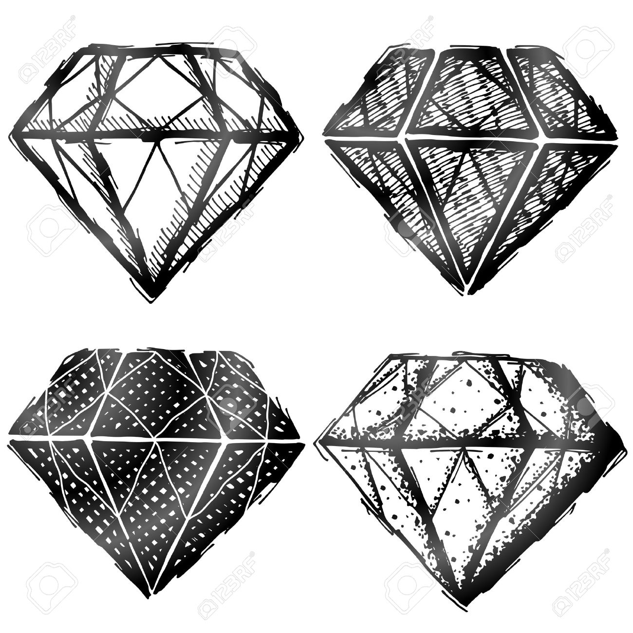 hand drawn diamond symbol sketch of gemstone sign in doodle