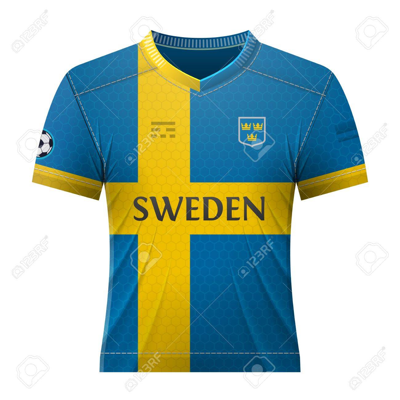 Camisa Del Fútbol En Colores De La Bandera Sueca. Maillot Nacional Para El Equipo De Fútbol De Suecia. Ilustración Vectorial Cualitativa Acerca Del Fútbol, ??juego Deportes, Fútbol, ??campeonato, El Equipo Nacional,