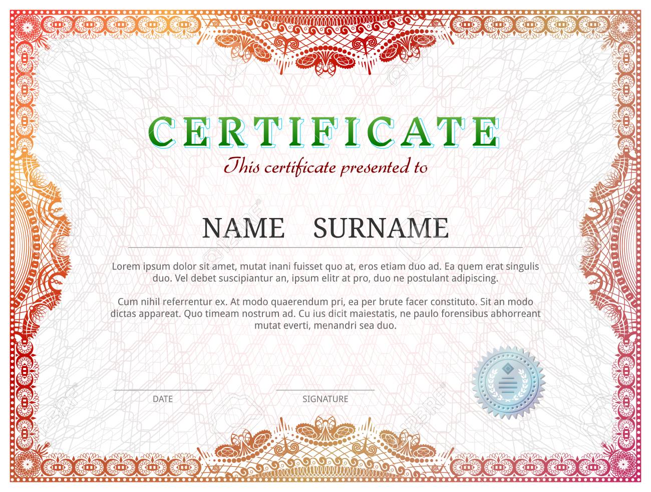 certificate template with guilloche elements red diploma border certificate of license template