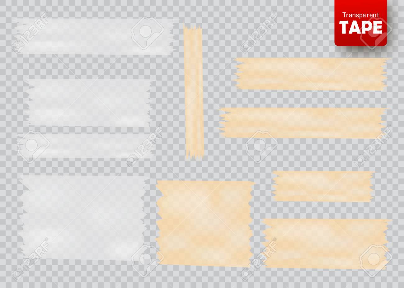 分離された白と黄色の透明なセロハン テープ粘着スライスのセットです ベクトル図 のイラスト素材 ベクタ Image