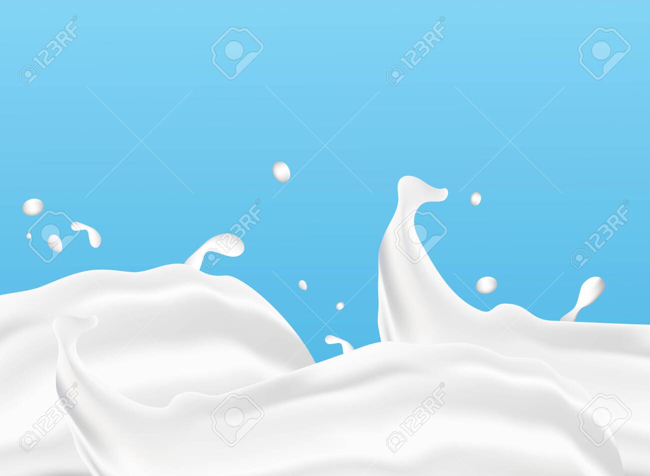 Milk splash seamless pattern. 3d realistic yogurt wave border on blue background. Vector milk package design - 134078330 Milk splash seamless pattern. 3d realistic yogurt wave border on blue background. Vector milk package design - 134078330