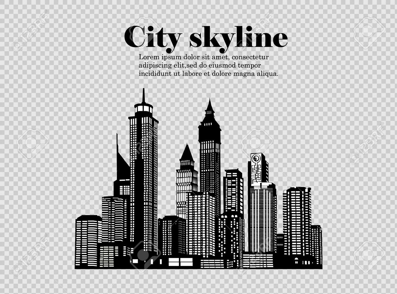 The silhouette of the city in a flat style. Modern urban landscape. - 169116548 The silhouette of the city in a flat style. Modern urban landscape. - 169116548