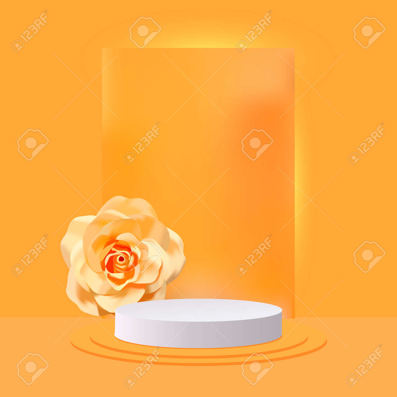 3d abstract design stage with white podium and realistic rose - 169711904 3d abstract design stage with white podium and realistic rose - 169711904