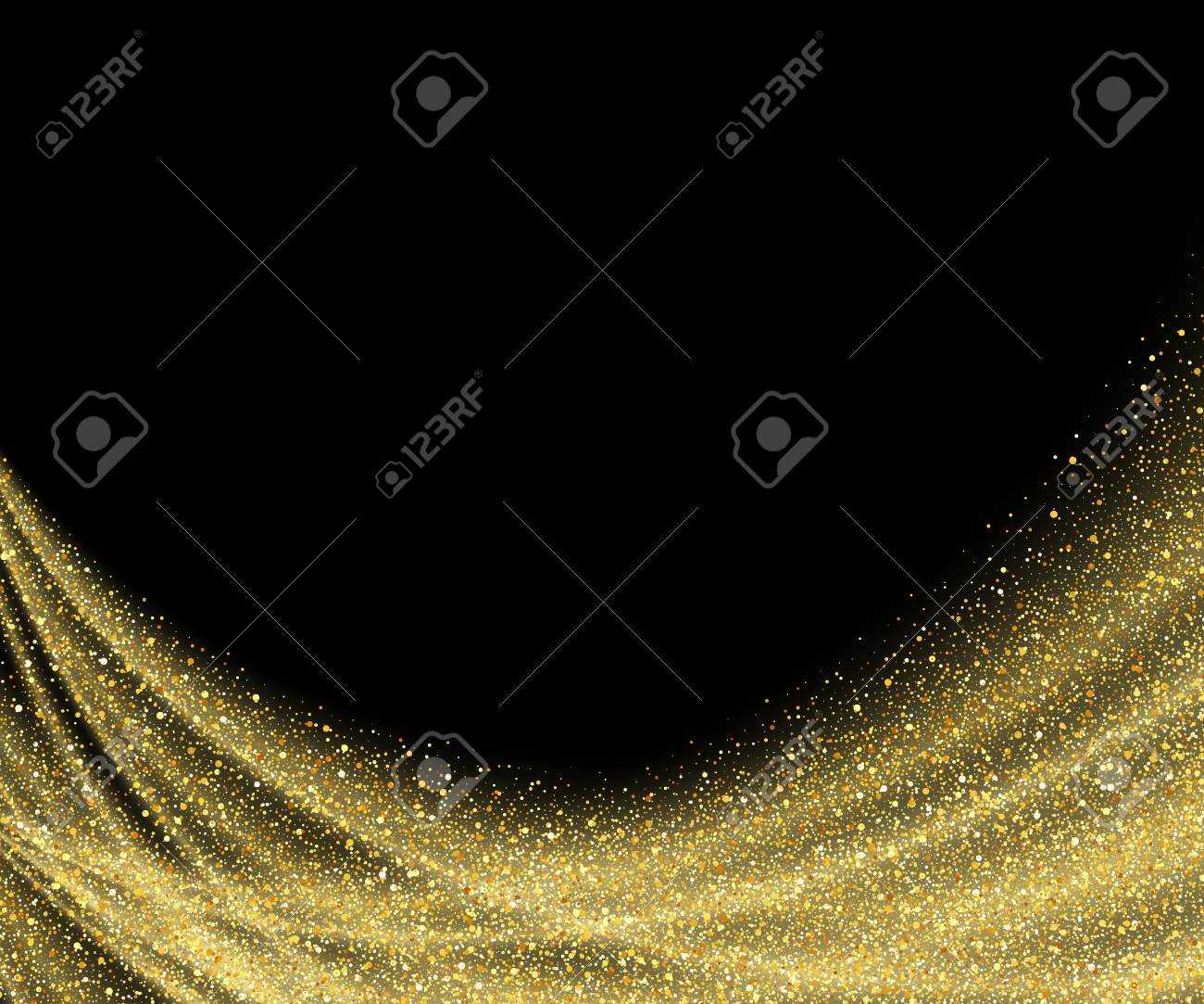 gold dust glitter star wave fireworks abstract black background black template background