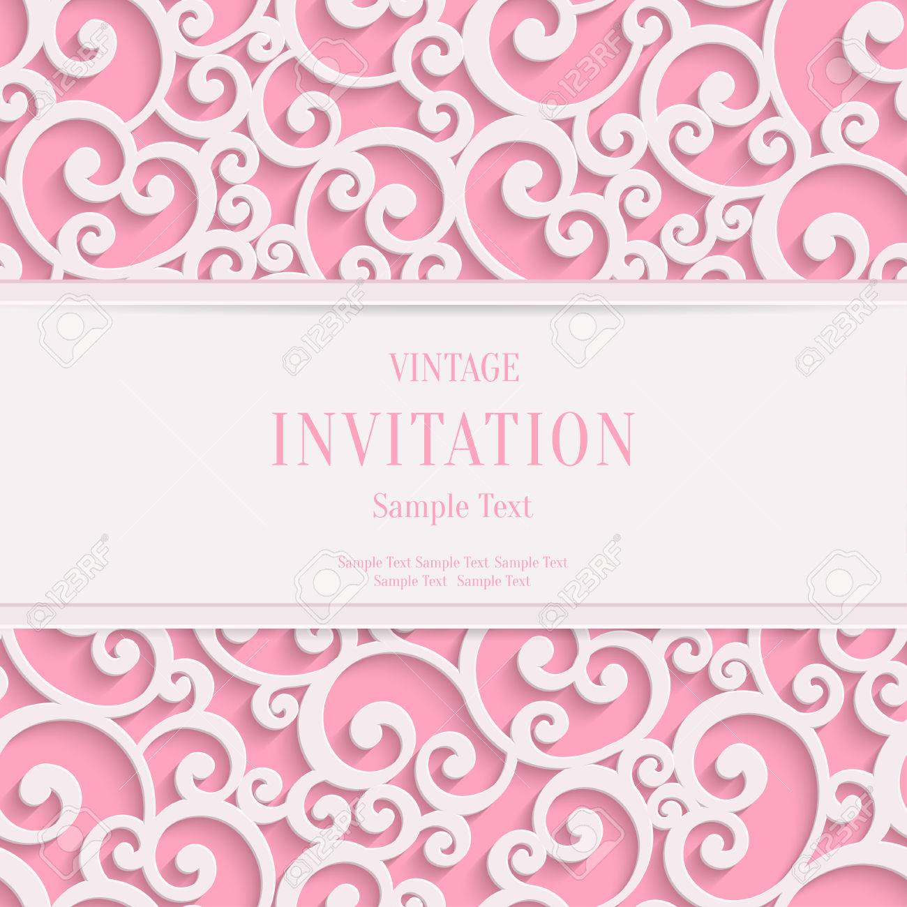 Vector Swirl Pink 3d Valentines or Wedding Invitation Cards Background with Curl Damask Pattern - 50855481 Vector Swirl Pink 3d Valentines or Wedding Invitation Cards Background with Curl Damask Pattern - 50855481
