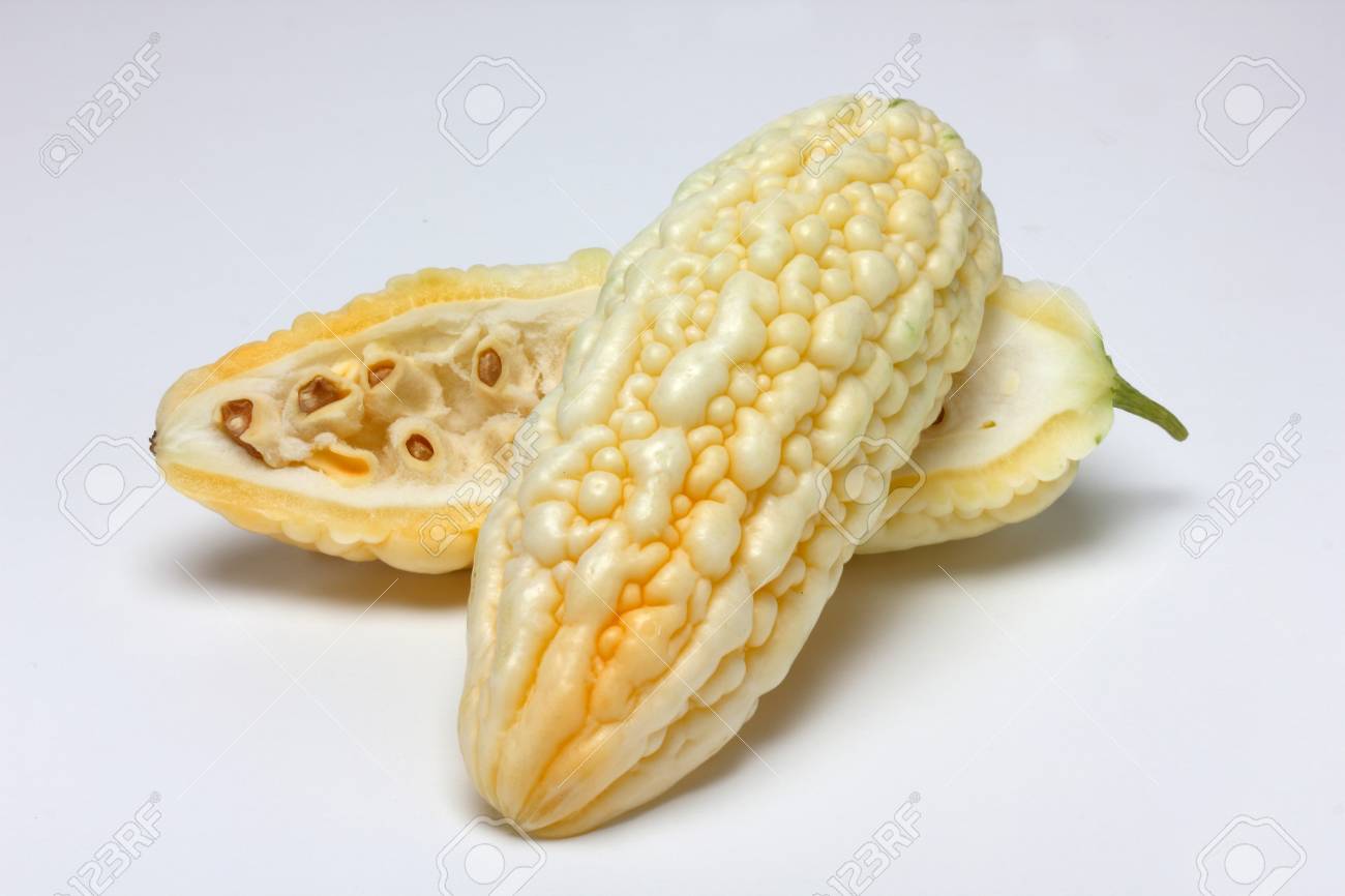 White Bitter Melon Bitter Gourd Fruit On White Background Stock Photo Picture And Royalty Free Image Image 106806879